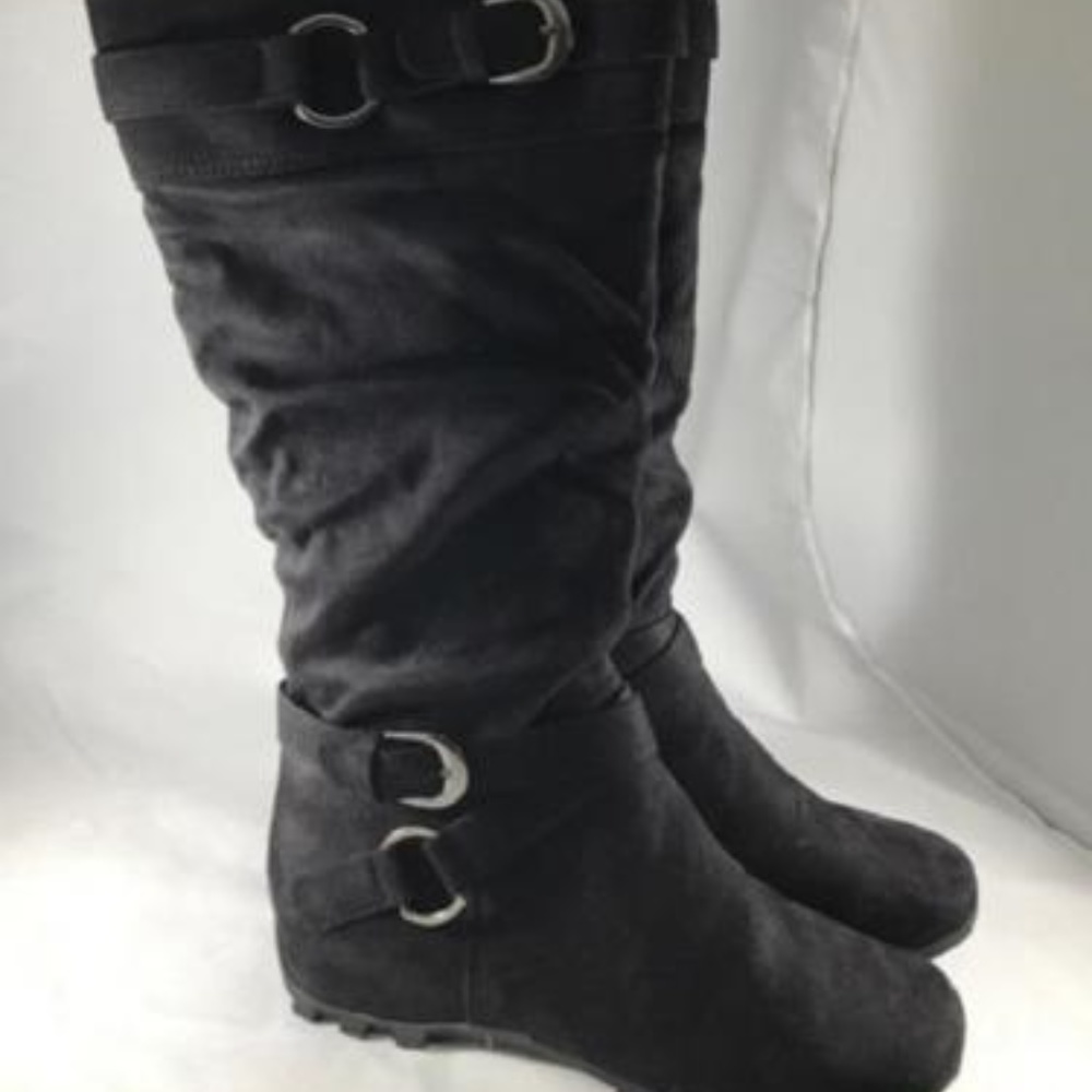SODA MARILYN Knee High Hidden Wedge Dress Boots
